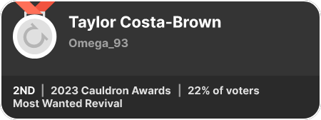 2nd place in the Most Wanted Revival category in the 2023 Cauldron Awards