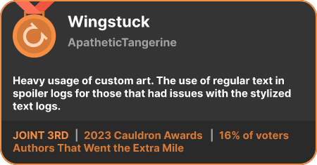 3rd place in the Authors That Went the Extra Mile category in the 2023 Cauldron Awards
