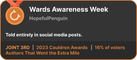 3rd place in the Authors That Went the Extra Mile category in the 2023 Cauldron Awards