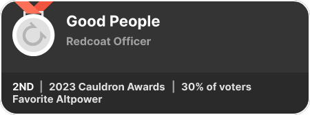 2nd place in the Favorite Altpower category in the 2023 Cauldron Awards