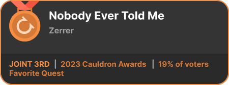 3rd place in the Favorite Quest category in the 2023 Cauldron Awards