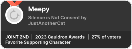 2nd place in the Favorite Supporting Character category in the 2023 Cauldron Awards