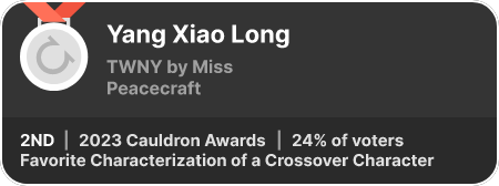 2nd place in the Favorite Characterization of a Crossover Character category in the 2023 Cauldron Awards