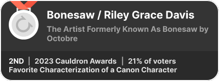 2nd place in the Favorite Characterization of a Canon Character category in the 2023 Cauldron Awards