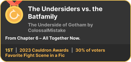 1st place in the Favorite Fight Scene in a Fic category in the 2023 Cauldron Awards