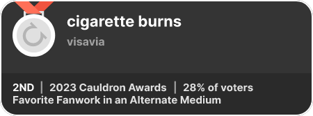 2nd place in the Favorite Fanwork in an Alternate Medium category in the 2023 Cauldron Awards