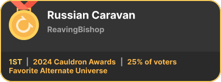 1st place in the Favorite Alternate Universe category in the 2024 Cauldron Awards