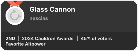 2nd place in the Favorite Altpower category in the 2024 Cauldron Awards