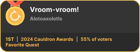 1st place in the Favorite Quest category in the 2024 Cauldron Awards