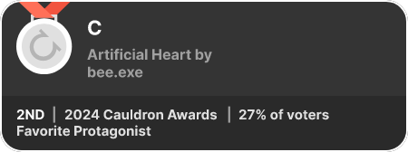 2nd place in the Favorite Protagonist category in the 2024 Cauldron Awards
