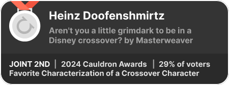 2nd place in the Favorite Characterization of a Crossover Character category in the 2024 Cauldron Awards