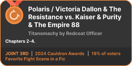 3rd place in the Favorite Fight Scene in a Fic category in the 2024 Cauldron Awards
