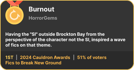 1st place in the Fics to Break New Ground category in the 2024 Cauldron Awards