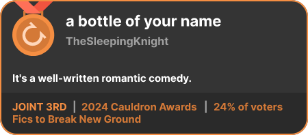 3rd place in the Fics to Break New Ground category in the 2024 Cauldron Awards